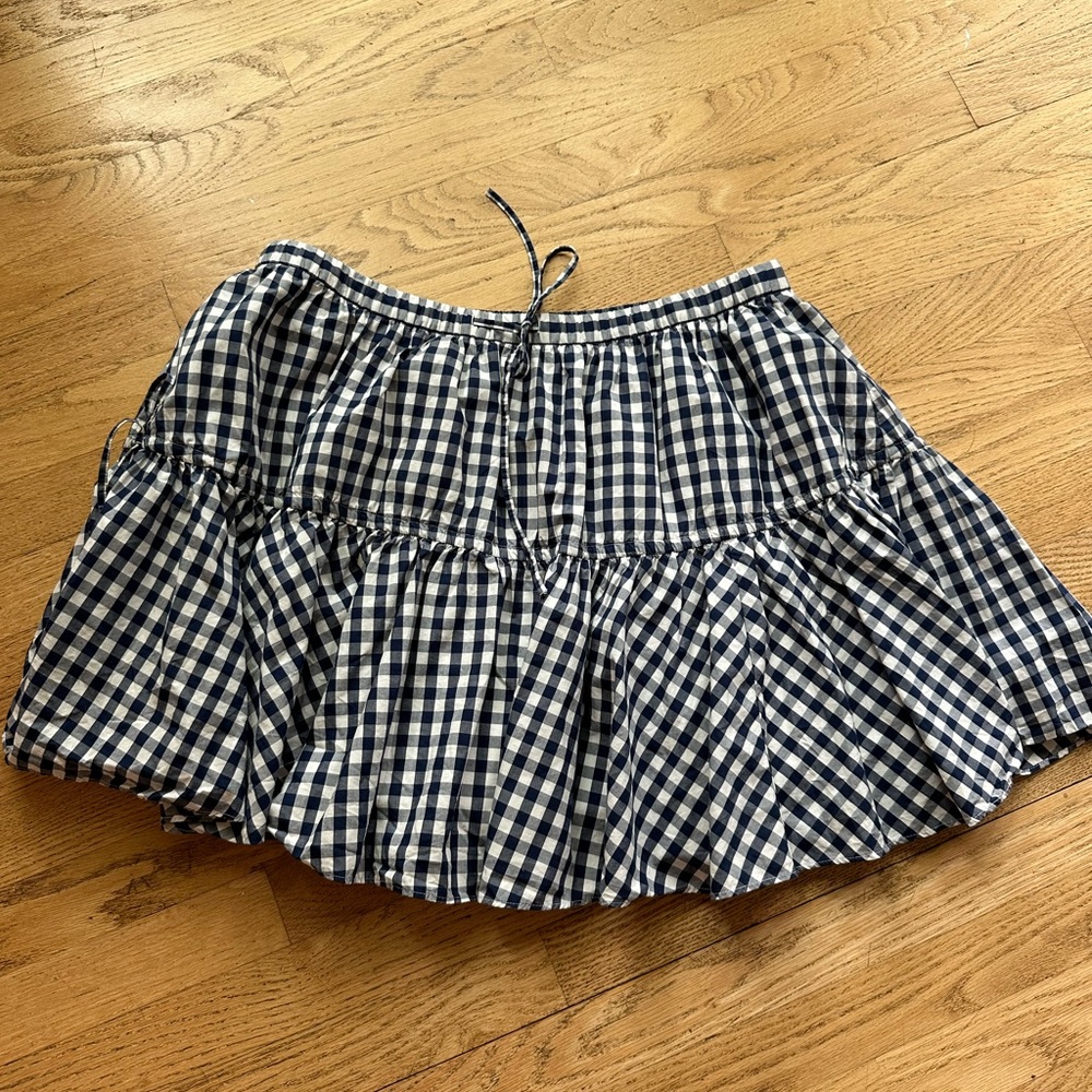 Tiered Mini Skirt Navy Gingham Size Large